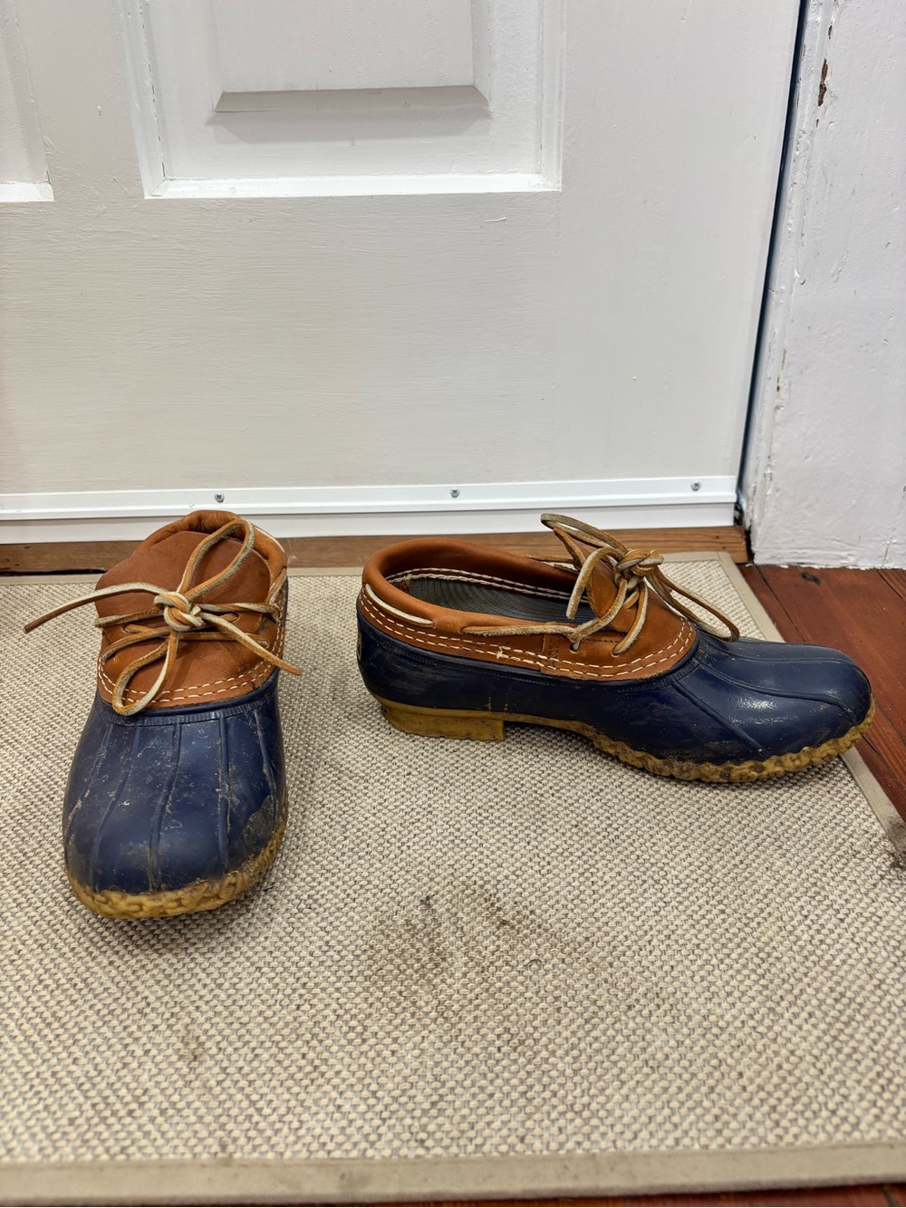 Navy and Tan Duck Shoes - Classic Two-Tone Waterproof Loafers